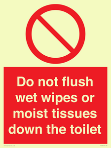 Do not flush wet wipes or moist tissues down the toilet
